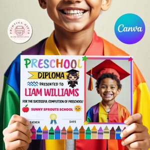 Editable Preschool Certificate Template – Printable Diploma for Pre-K & Kindergarten Graduation, Kids Award Certificate