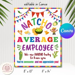 Nacho Average Employee Sign | Employee Appreciation Gift | Canva Editable Template | 8x10 & 11x14 in