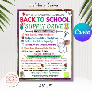 School Supply Drive Flyer: Editable Canva Template (Printable PDF US Letter)