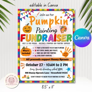 Pumpkin Painting Fundraiser Flyer: Fall Festival Canva Template (8.5x11 in, Digital Download