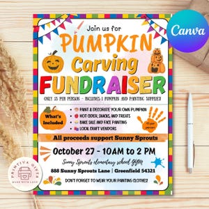 Pumpkin Carving Fundraiser Flyer | Halloween Event Canva Template | Editable Fall Poster | Printable 8.5x11 in