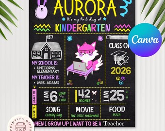 Cartello sulla lavagna per il primo giorno di scuola materna: accessorio fotografico modificabile (download digitale)