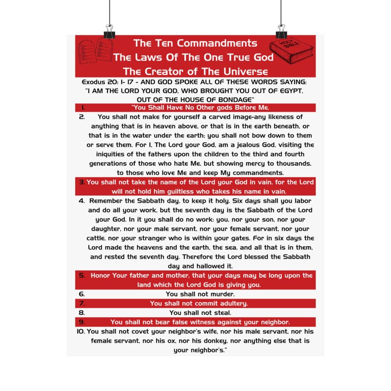 Ten Commandments Explained Ten Commandments Wall Poster | Exodus 20 Scripture Print | Christian ...