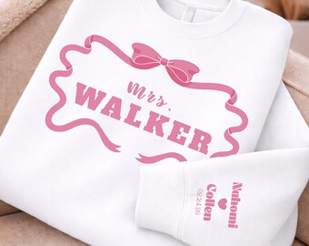 Personalized Bride Sweatshirt, Custom Last Name, Wedding Date Sleeve