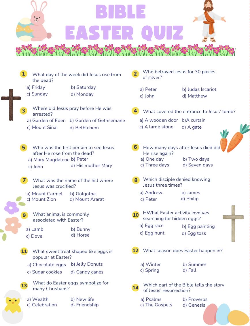 Easter Bible Trivia Game Printable | Christian Easter Quiz for Kids ...