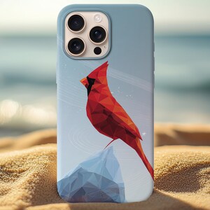 Low Poly Cardinal Phone Case, Ocean Glass Gradient Cover