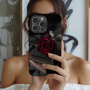 Dark Academia Gothic Rose Phone Case, Bookish Aesthetic iPhone Samsung Pixel Cover, Red Floral Vintage Vibes, Moody Literary Case