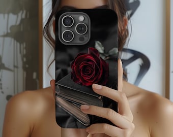 Dark Academia Rose Phone Case, Bookish Floral Cover