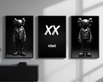 Set de 3 figuras KAWS, póster HypeBeast Kaws, lámina negra Kaws, póster Hypebeast negro, graffiti Kaws, póster de figura Kaws, regalo para hombres, descarga digital