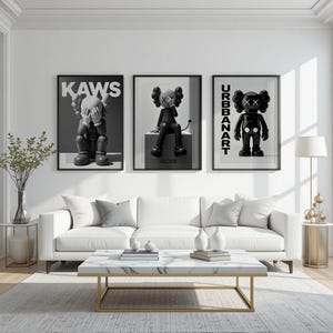 KAWS Poster Set of 3,Black Kaws Figure Print,Hypebeast Figure Print,Printable Kaws,Minimalist Hypebeast Decor,Kaws art Hypebeast decor