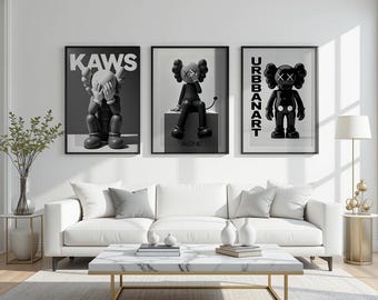KAWS Poster Set of 3,Black Kaws Figure Print,Hypebeast Figure Print,Printable Kaws,Minimalist Hypebeast Decor,Kaws art Hypebeast decor