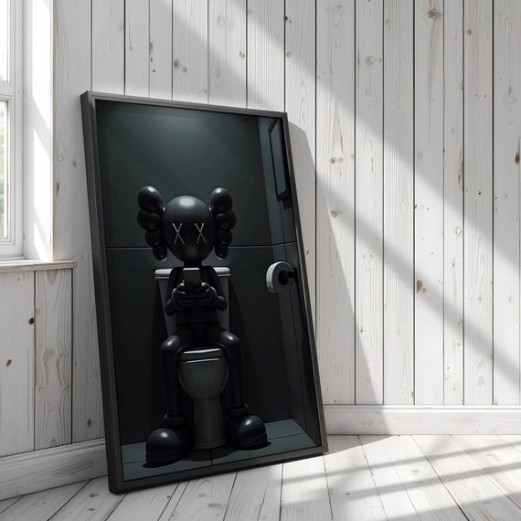 KAWS Wall Art,KAWS on the Toilet With Phone,Black Kaws Figure,Hypebeast poster,Hypebeast Kaws art,Funny Kaws Art,Bathroom Decor,Modern Art