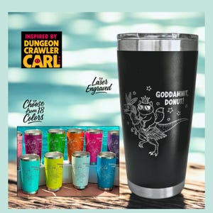 Dungeon Crawler Carl Mug, Princess Donut & Mongo, DCC, Tumbler | Laser Engraved | Book Lover gift