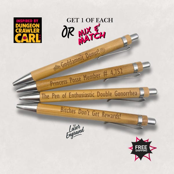Dungeon Crawler Carl Engraved Pens Set of 2, 4, or 8
