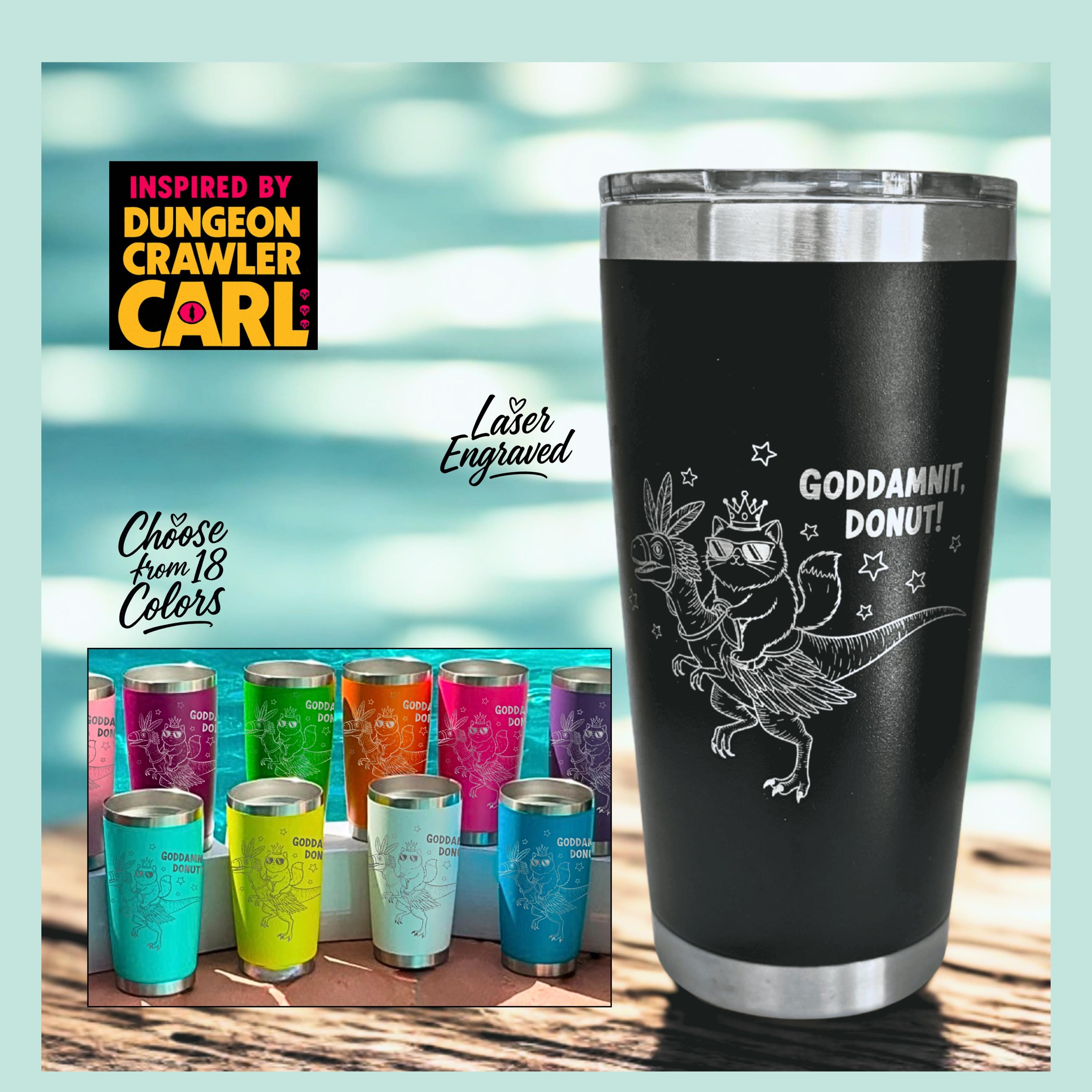 Dungeon Crawler Carl Mug, Princess Donut & Mongo, Personalized 20 oz Tumbler | Custom Name Laser Engraved | Book Love gift