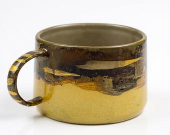 24K Gold handgefertigte Steingutbecher - Bronze Lavaglasur Keramikbecher