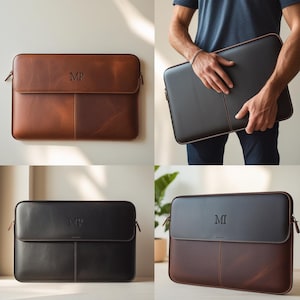 Personalized Leather MacBook Sleeve | Fits Air & Pro 13&quot;-16&quot; M1 M2 M3 M4 | Embossed Laptop Case | Unisex Leather Bag