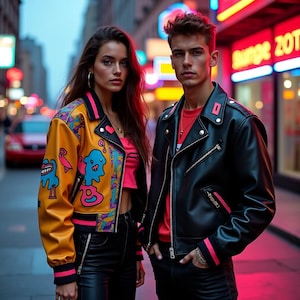 Unisex Funky Leather Jacket – Graffiti Art, Streetwear Oversized & Cropped Style | Handmade by Aura by Ghani