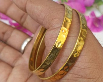 Handcrafted Brass Bangles Set of 2, Hammered Boho Bracelet, Gift for Christmas,