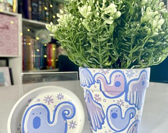 Hand-Painted Decorative Ghost Pot - Indoor Planter | Unique Home Decor | Spooky Gift Idea