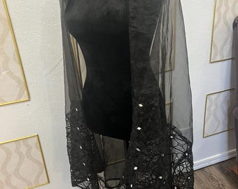 Black Organza Dupatta with Sequin & Lace Border – Elegant Party Wear