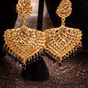 Black Beaded Multi-Layer Bridal Necklace Set with Gold Tone Kundan Work – Traditional Wedding Jewelry