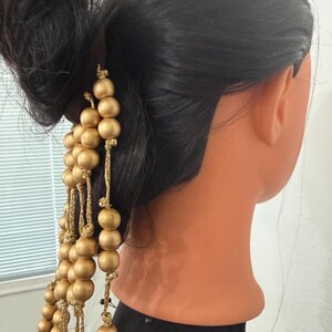 Gold Beaded Hair Bun Accessory – Handmade Bridal Bun Cover with Hanging Tassels