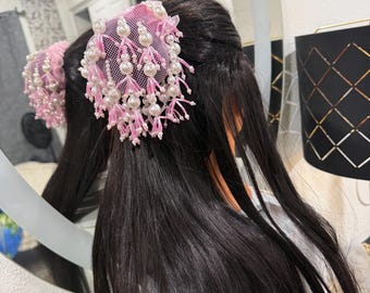 Pink Pearl Bridal Hair Jura Clip | Handmade Beaded Hair Accessory | Elegant Wedding Hair Piece | Traditional Hair Jewelry