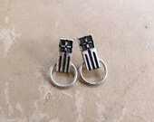 Silver Hoop Earrings, Arts and Crafts Mission Style, Geometric Design