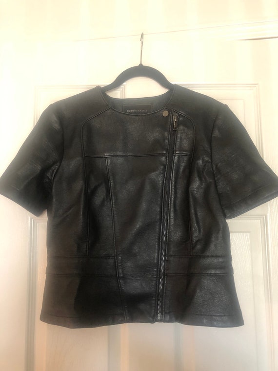 Motorcycle Short Sleeve Vegan Leather Jacket
