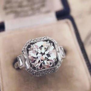 Bague de fiançailles en diamant rond de style Art déco de 3,82 carats créé en laboratoire, finition en or blanc 14 carats, bague de mariage en diamant, bague d&#39;anniversaire pour elle