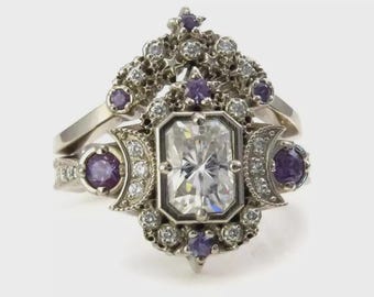 2,95 kt art-deco vintage stijl smaragd lab gemaakt diamanten bruiloft 14 kt witgouden afwerking ring, verlovingsring, verjaardag cadeau ring voor haar