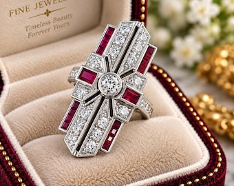 1.80Ct Art Deco Style Ruby Diamond Ring Vintage Halo 925 Silver Anniversary Gift Ring