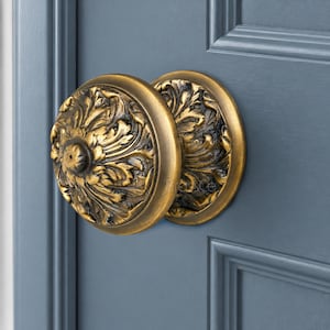 Door Knob, Solid Brass, Extra Large, Antique Finish, Floral Acanthus, Sand Cast Hardware
