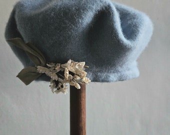 Powder Blue beret with flowers