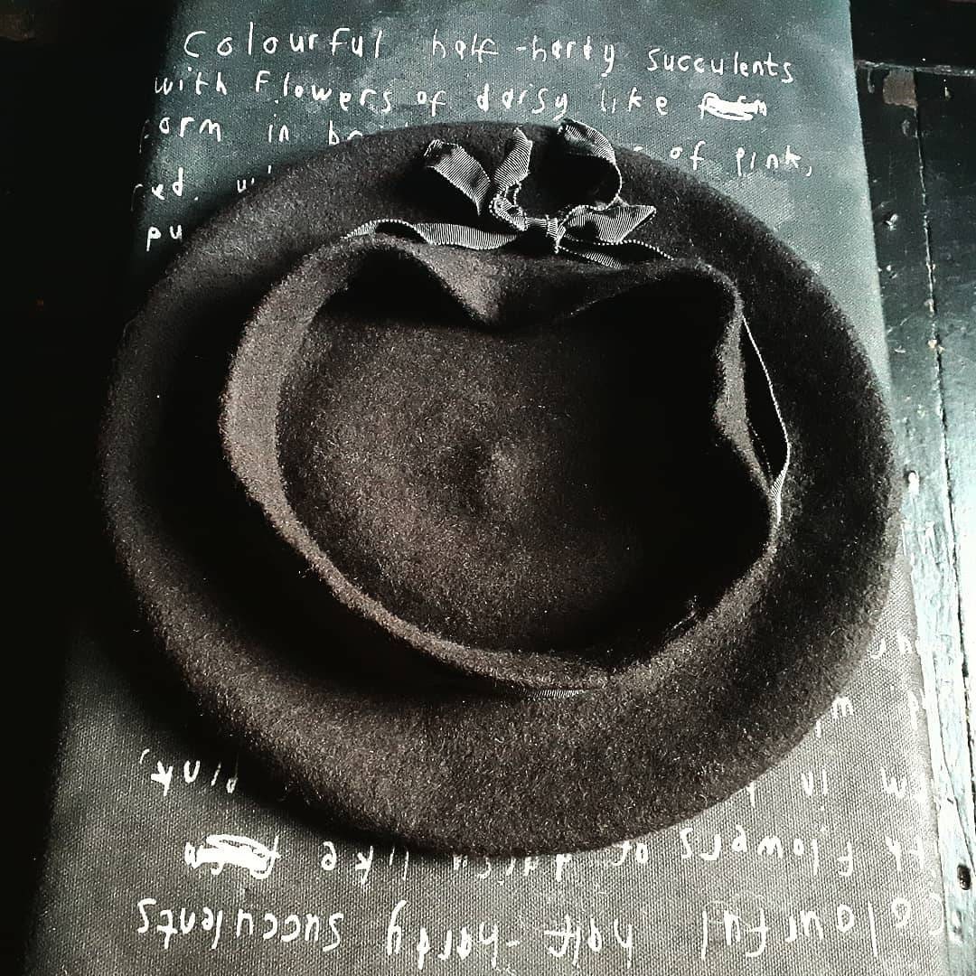 Chocolate Beret With Grey Grosgrain 