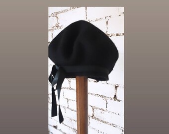 Black Beret with Long Tail Bow