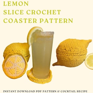 CROCHET PATTERN - Lemon Slice Coaster Set Fruit Crochet Pattern Decor Easy Summer Crochet Coaster Lemon Drop Instant Digital Download Gift