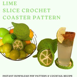 CROCHET PATTERN - Lime Slice Coaster Set Fruit Crochet Pattern Decor Easy Summer Crochet Coaster Spicy Marg Instant Digital Download Gift