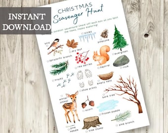 Winteractiviteit, kerst NATURE speurtocht afdrukbaar, speurtocht buiten, natuurvakantiespel, kerstactiviteit voor kinderen familie