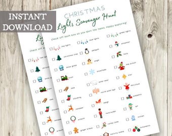 Winteractiviteit, kerstverlichting speurtocht afdrukbaar, speurtocht buiten, kerstverlichting spel, kerstactiviteit voor kinderen familie