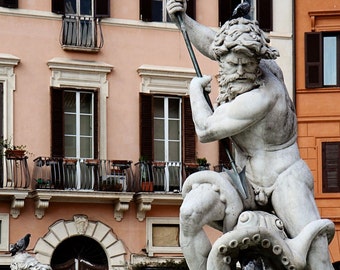 Rome Italy Photography - Fountain of Neptune Photo Piazza Navona Photography Roman Architecture Print Travel Photography Historical