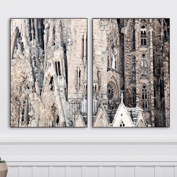 La Sagrada Familia Photography Print Set - Two Architectural Detail Photographs - 2 Barcelona Spain Travel Photos - Gaudi Spanish Wall Art