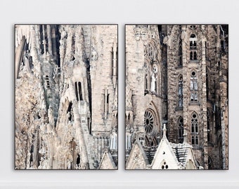 La Sagrada Familia Photography Print Set - Two Architectural Detail Photographs - 2 Barcelona Spain Travel Photos - Gaudi Spanish Wall Art