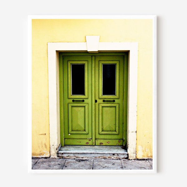 Lime Green Wall Art, Door Photography, Green Door Print, Athens Greece Photo, Lime and Yellow Art, Mediterranean Decor, Greek Architecture