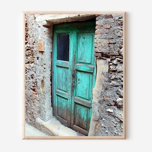 Turquoise Decor, Blue Door Print, Sicily Italy Photo, Old Door Picture, Rustic Farmhouse Wall Art, Large Vertical Print, Colorful Aqua Door image 1