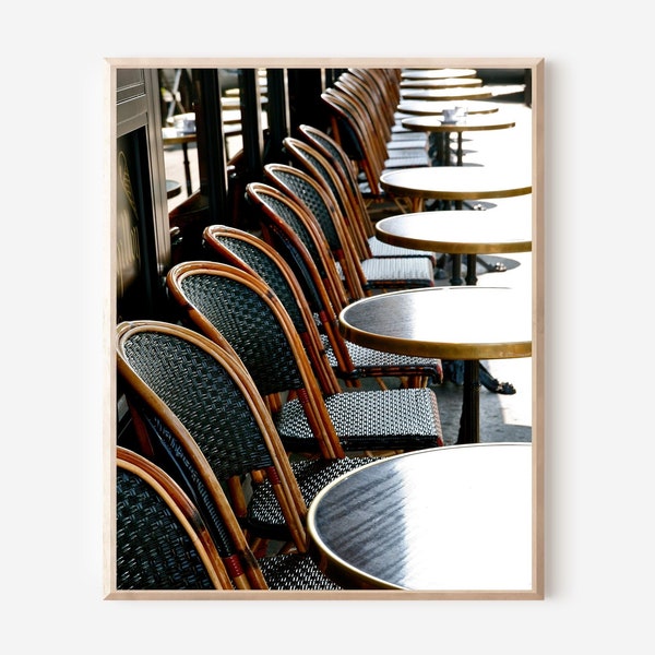 Paris Cafe Print, French Bistro Photograph, Picture of Bistro Tables and Chairs, Parisian Art, Sidewalk Cafe Photo, French Kitchen Decor