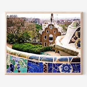 Parc Guell Photography, Serpentine Mosaic Tile Bench, Barcelona Spain Travel Print, Gaudi Spanish Architecture, Mediterranean Home Decor image 5