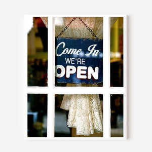 Open Sign Print, Magnolia Bakery Photo, NYC Photography Print, Navy Blue and White Print, Shop Decor, Welcome Photo, Frame and Mat Option