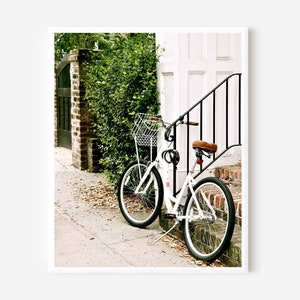 Bicycle Print, Charleston SC Photography, Charleston Bike Picture, Cycling Wall Art, Green White and Black Art, Available Matted or Framed image 1